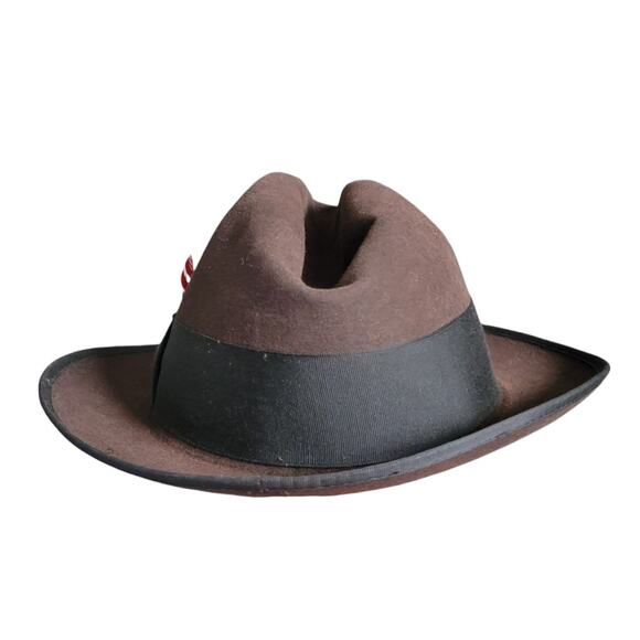 Stetson Vintage Fedora Style Brown Suede Hat with Red Feather Sz 6 7/8 - Picture 10 of 16